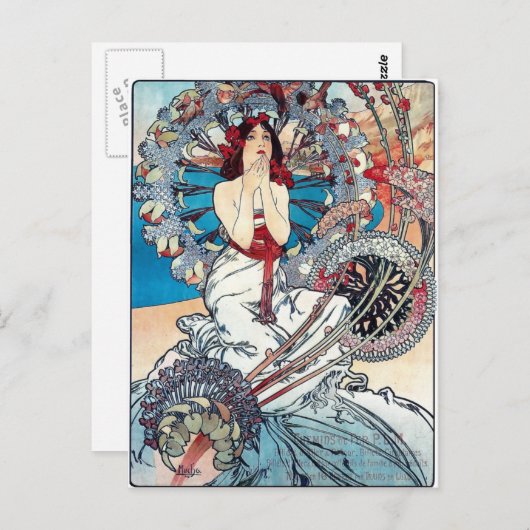 Mucha Monaco Monte carlo Art Deko Poster Lady Postkarte (Vorne/Hinten)