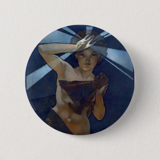mucha Morgenstern-Kunst nouveau Plakatfrau Button (Vorderseite)