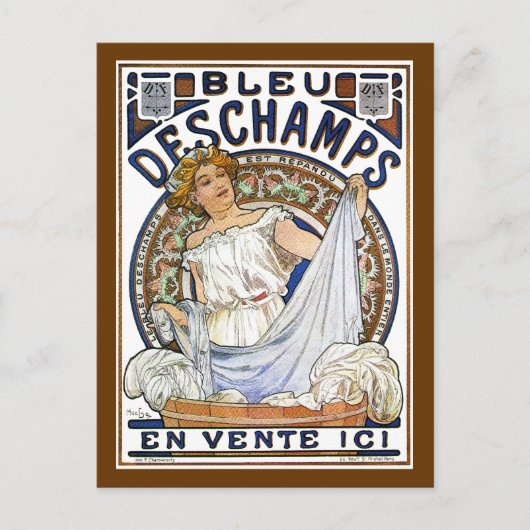 Mucha - Nouveau - Waschtag?! - Bleu Deschamps Postkarte (Vorderseite)