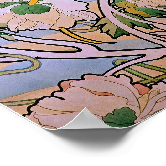 Mucha - Peonies Poster (Ecke)