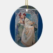 Mucha Prinzessinwinterschneeflockerosa-Kleiderdame Keramik Ornament (Rechts)