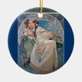 Mucha Prinzessinwinterschneeflockerosa-Kleiderdame Keramik Ornament