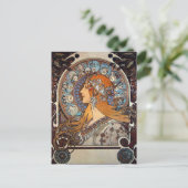Mucha Retro Jugendstil Frau Vintag Zodiac Pluma Postkarte (Stehend Vorderseite)