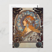 Mucha Retro Jugendstil Frau Vintag Zodiac Pluma Postkarte (Vorne/Hinten)