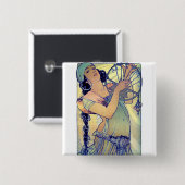 mucha Sinti und Roma Tambourine-Tanzmusikfrau Button (Vorne & Hinten)