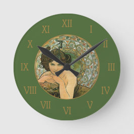 Mucha Vintag Green Emerald Temptress Elegant Runde Wanduhr