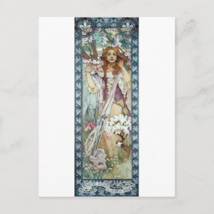 Mucha Woman Art Deco Blume Frühjahr Blüten Postkarte