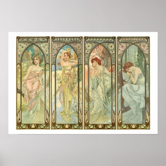 Mucha, Zeiten der Saison, Jugendstil Poster (Vorne)