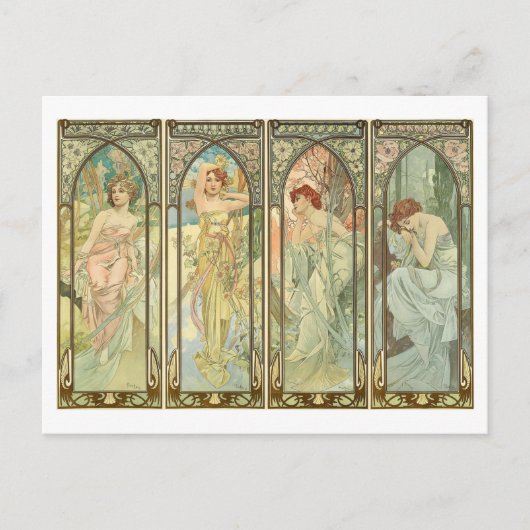 Mucha, Zeiten der Saison, Jugendstil Postkarte (Vorderseite)