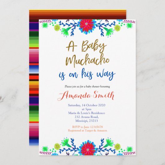 Muchacho MEXICAN Fiesta Kinderdusche Einladung (Vorne/Hinten)