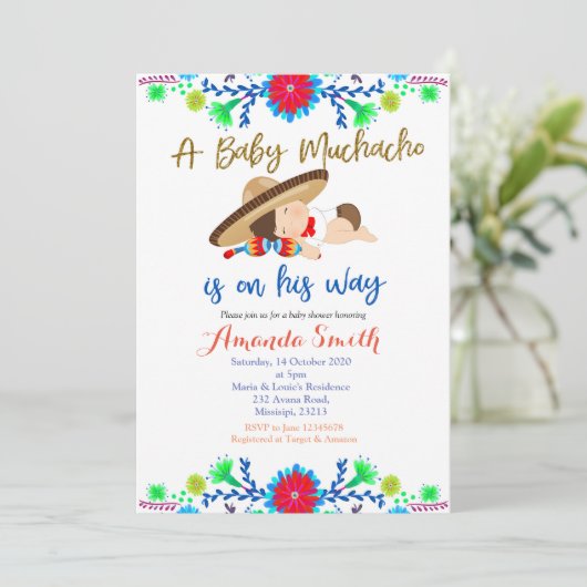 Muchacho MEXICAN Fiesta Kinderdusche Einladung (Stehend Vorderseite)