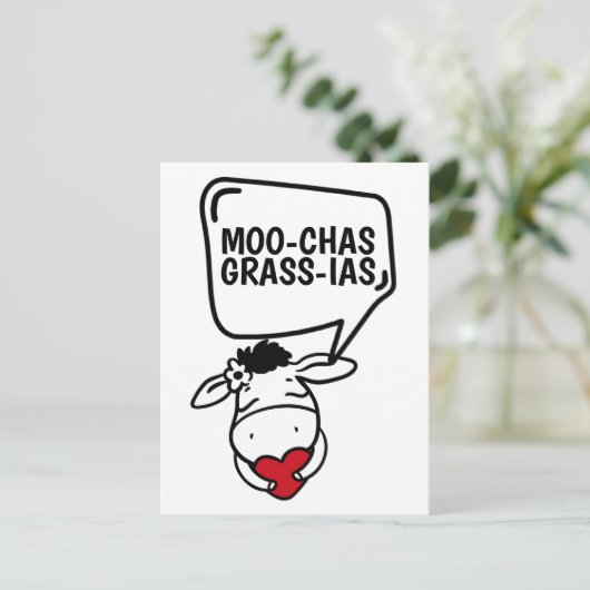 Muchas Gracias Cow dachte vielen Dank an Funny Postkarte (Stehend Vorderseite)