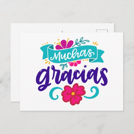 Muchas Gracias, Spanisch und farbenfroh Postkarte (Vorne/Hinten)