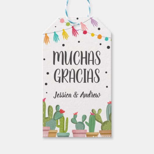 Muchas Gracias Wedding Fiesta Cactus Mexican Danke Geschenkanhänger (Vorderseite)