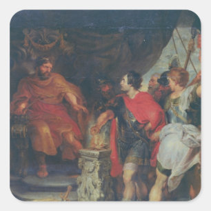 Mucius Scaevola vor Lars Porsena, c.1618-20 Quadratischer Aufkleber