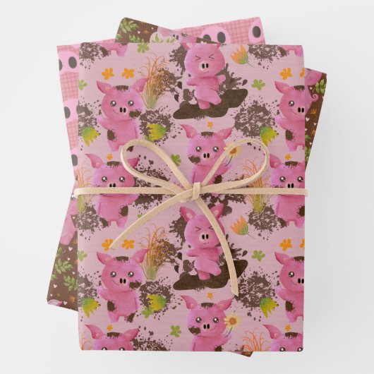 Mud Bath Piggy Schnauze Wrapping Paper Sheets Geschenkpapier Set (Beispiel)