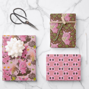 Mud Bath Piggy Schnauze Wrapping Paper Sheets Geschenkpapier Set