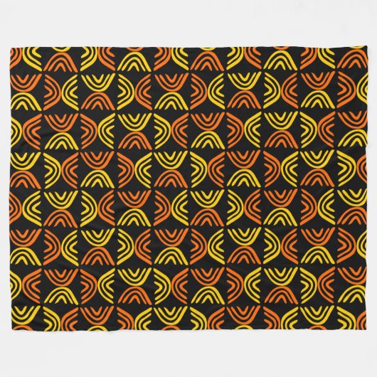 Mud Cloth Style 080215 - Amber und Orange auf Schw Fleecedecke (Vorderseite (Horizontal))