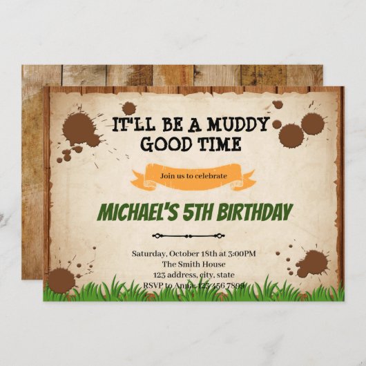 Mud Obstacle Course Geburtstag Einladung (Vorne/Hinten)