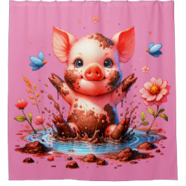 "Mud Puddle Piggy" Duschvorhang