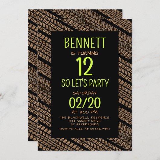 Mud Tire Birthday Einladung (Vorne/Hinten)