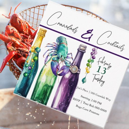 Mudbugs, Crawfish und Cocktails Mardi Gras Style Einladung