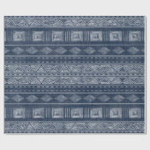 Mudcloth Inspiriert Blau und Weiß Tribal Geometric Geschenkpapier (Flach)