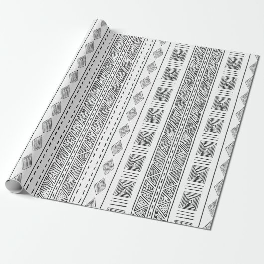 Mudcloth Inspiriert Tribal White Geometric Muster Geschenkpapier (Ungerollt)