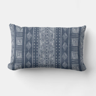 Mudcloth Style Navy Blue und White Tribal Muster Kissen Für Draußen