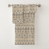 Mudcloth Tribal Muster, Creme, Beige, Schwarz Badhandtuch Set (Insitu)