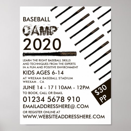 Muddy Baseball Bat, Baseball Camp-Werbung Poster (Vorne)