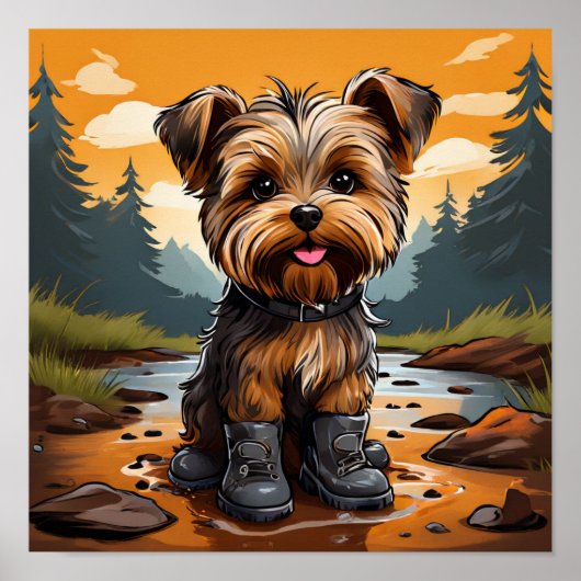 Muddy Paws, Happy Heart: Yorkie in Boots Wall Art Poster (Vorne)