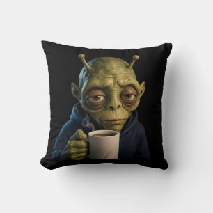 Müde Alien Morgen Kaffee Dekorativer Wurfkissen Kissen