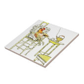 Müde Henne, die ein Cuppa hat Fliese (Seite)