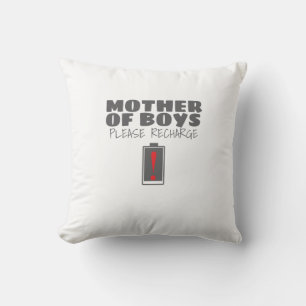Müde Mama Mutter von Jungen Bitte lade Geschenke n Kissen