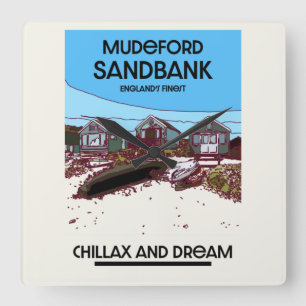 Mudeford Sandbank English Beach Art Quadratische Wanduhr
