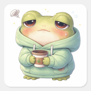 Müder aber versuchender Frosch-Aufkleber Quadratischer Aufkleber