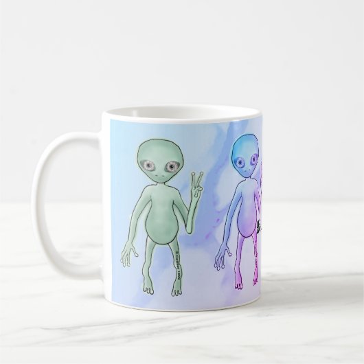 Müder Friedens-Alien Kaffeetasse (Links)