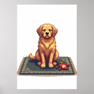Müder Golden Retriever Pixel Art Retro Gaming Humo Poster