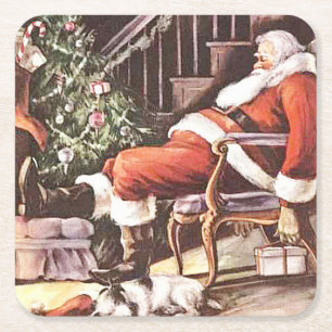 Müder Weihnachtsmann Weihnachten Rechteckiger Pappuntersetzer