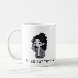 Müdes aber versuchendes verständnisvolles Chibi-Mä Kaffeetasse