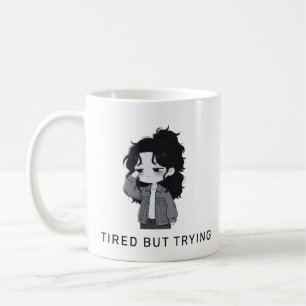 Müdes aber versuchendes verständnisvolles Chibi-Mä Kaffeetasse