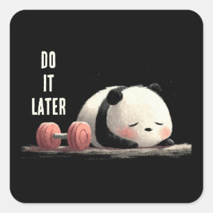 Müdes Panda Fitnessstudio – Lustige Workout Kunst Quadratischer Aufkleber