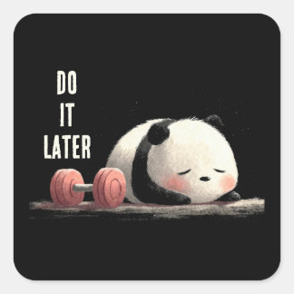 Müdes Panda Fitnessstudio – Lustige Workout Kunst Quadratischer Aufkleber