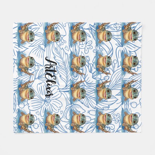 Mudskipper Kawaii Blue Print Fleecedecke (Vorderseite (Horizontal))