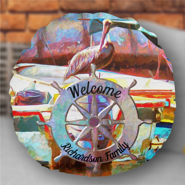 Muelle Los Peines Pelican 0463 Rundes Kissen (Von Creator hochgeladen)