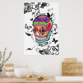 Muerte Artistic Sugar Skull, Rose & Schnörkel Poster (Küche)