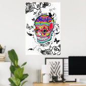 Muerte Artistic Sugar Skull, Rose & Schnörkel Poster (Heimbüro)