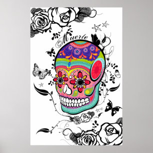 Muerte künstlerischer Zuckerschädel, -ROSEN u. Poster
