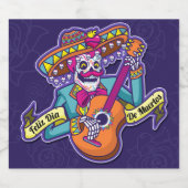 Muertos Sugar Skull Mexican Mariachi Guitar Fiesta Bierflaschenetikett (Einzelnes Label)